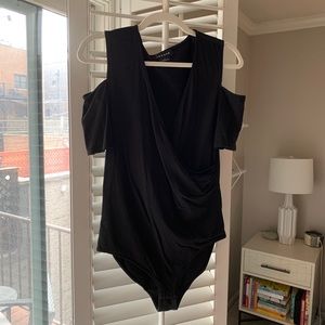 Black Cold Shoulder Wrap Front BodySuit